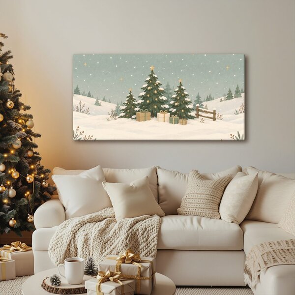 Quadro su tela – Abeti innevati sotto le stelle