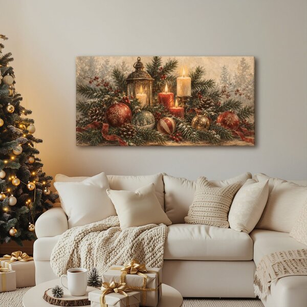 Quadro su tela – Decorazione invernale con lanterna