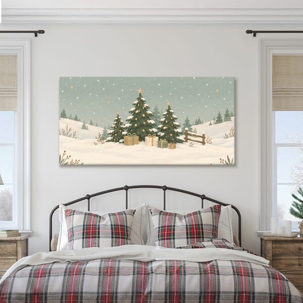 Quadro su tela – Abeti innevati sotto le stelle