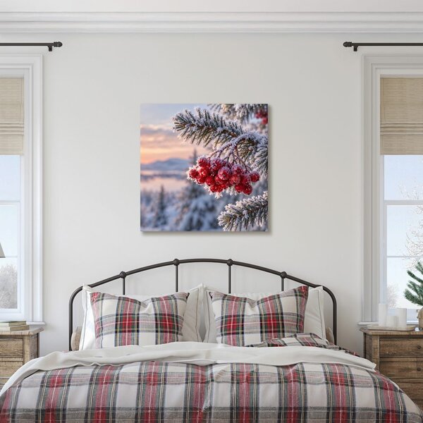 Quadro su tela – Paesaggio montano gelido con sorbi