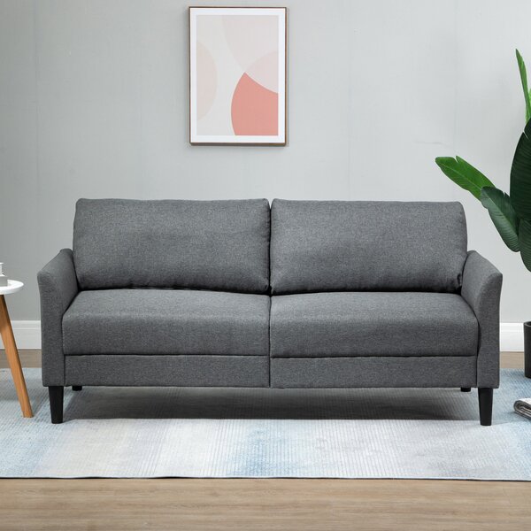 Divano 2 Posti 191x79x87 cm in Tessuto Effetto Lino Grigio
