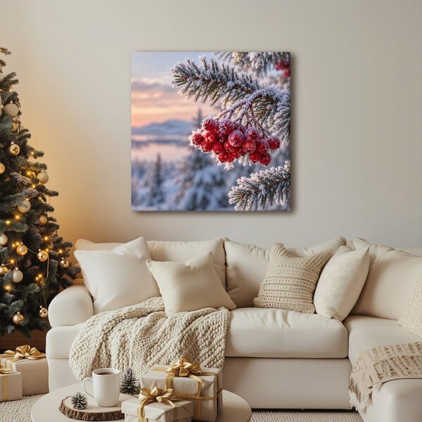 Quadro su tela – Paesaggio montano gelido con sorbi
