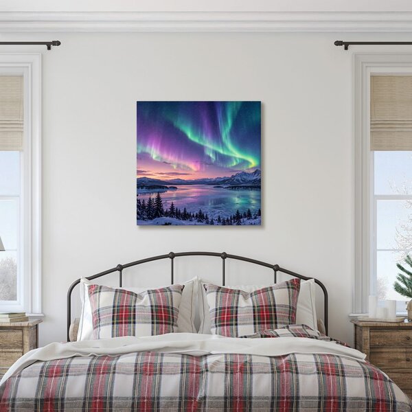 Quadro su tela – Paesaggio invernale sotto l’aurora boreale