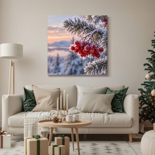 Quadro su tela – Paesaggio montano gelido con sorbi