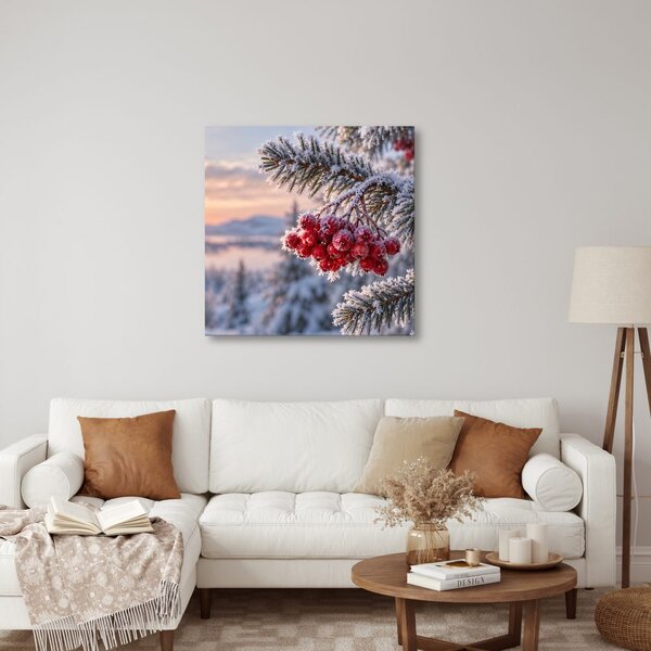 Quadro su tela – Paesaggio montano gelido con sorbi