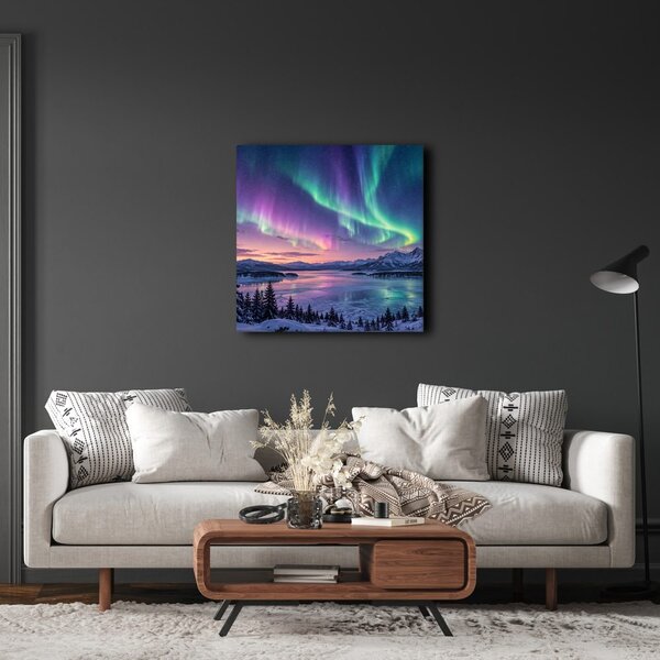 Quadro su tela – Paesaggio invernale sotto l’aurora boreale