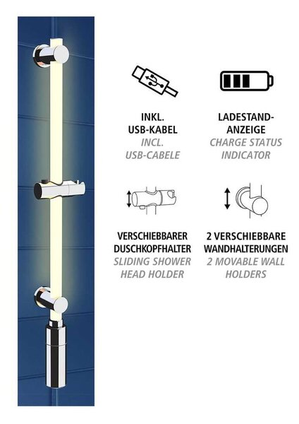 Asta doccia da parete color argento 74 cm LED - Wenko