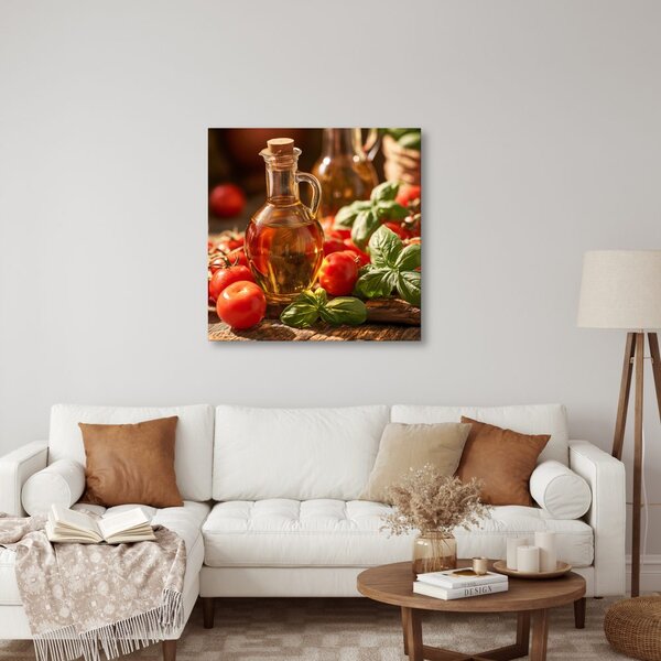 Quadro su tela – Sapori mediterranei con pomodori e basilico