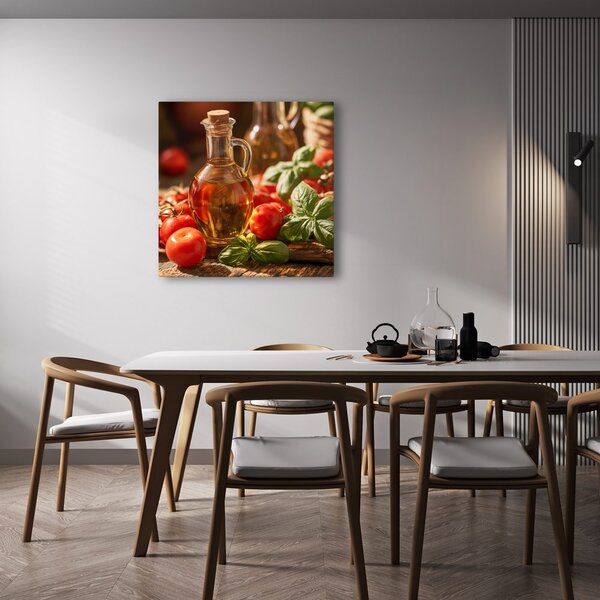Quadro su tela – Sapori mediterranei con pomodori e basilico