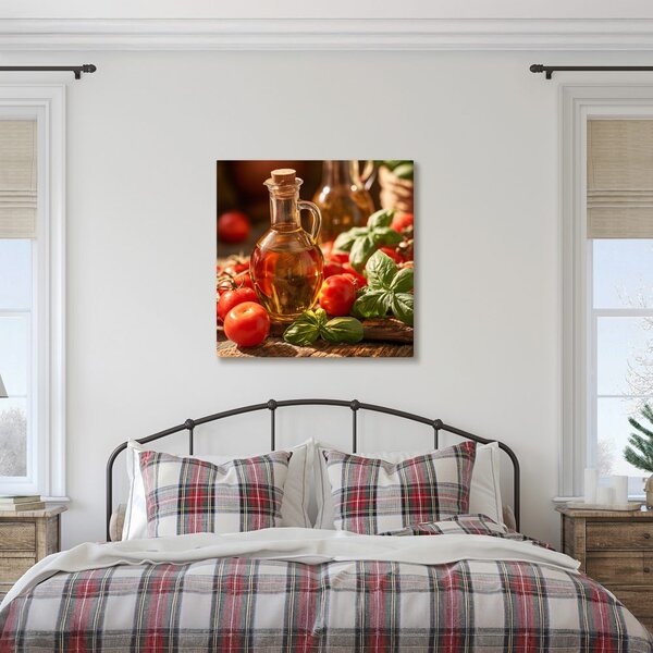 Quadro su tela – Sapori mediterranei con pomodori e basilico