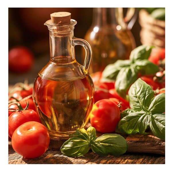 Quadro su tela – Sapori mediterranei con pomodori e basilico