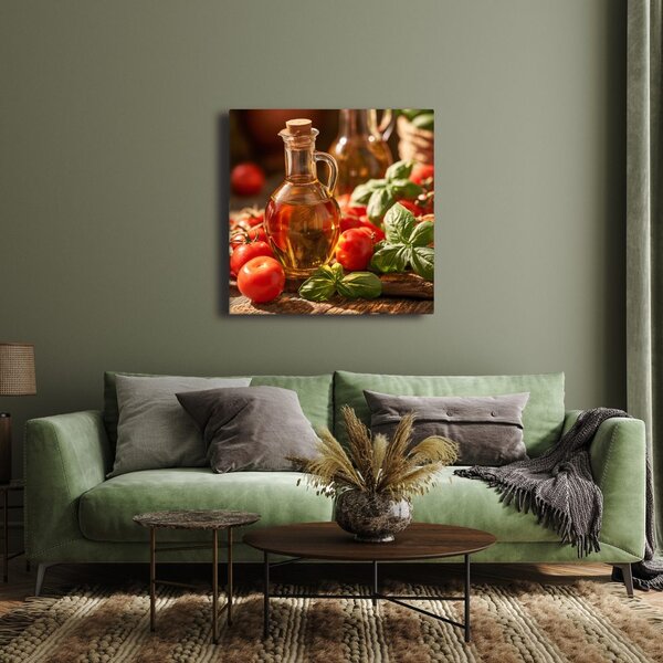 Quadro su tela – Sapori mediterranei con pomodori e basilico