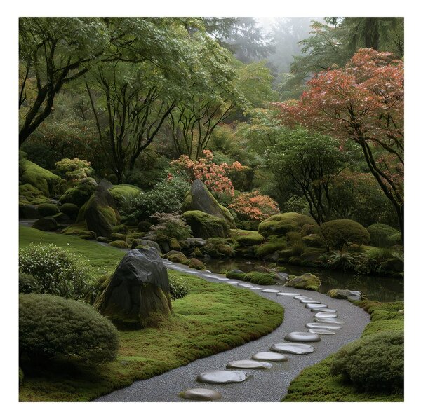 Quadro su tela – Tranquillo giardino zen nel verde
