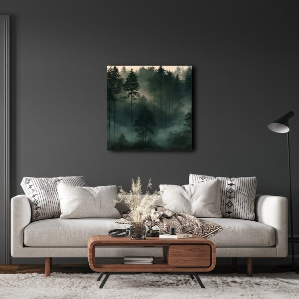 Quadro su tela – Foresta di conifere nella nebbia