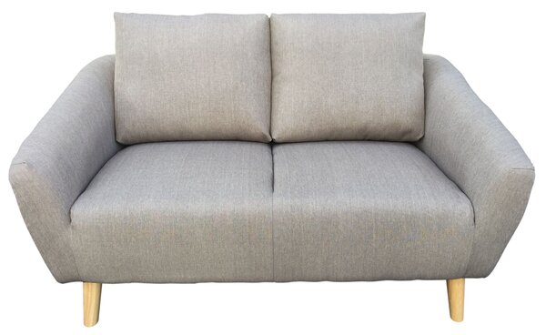 Divano Design Divanetto 2 Posti Tessuto Beige Piedi in Legno per Casa Ufficio