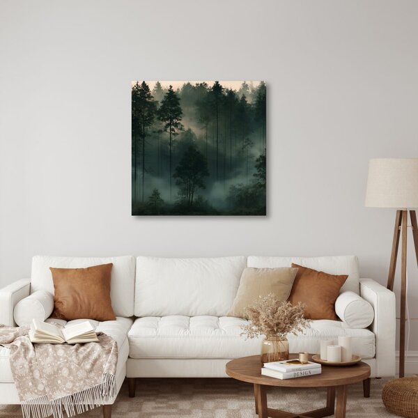 Quadro su tela – Foresta di conifere nella nebbia