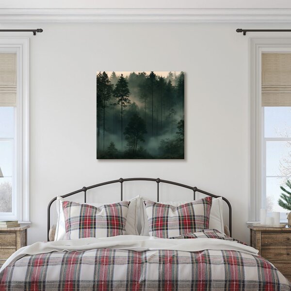 Quadro su tela – Foresta di conifere nella nebbia