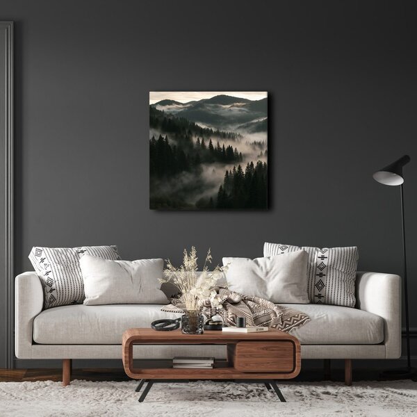 Quadro su tela – Valle montana avvolta nella nebbia