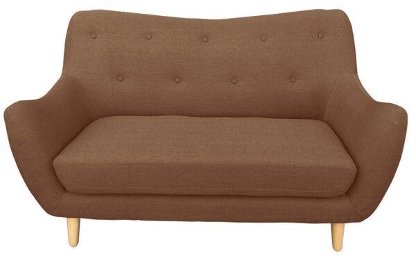 Divano Design Divanetto 2 Posti Tessuto Beige Piedi in Legno per Casa Ufficio