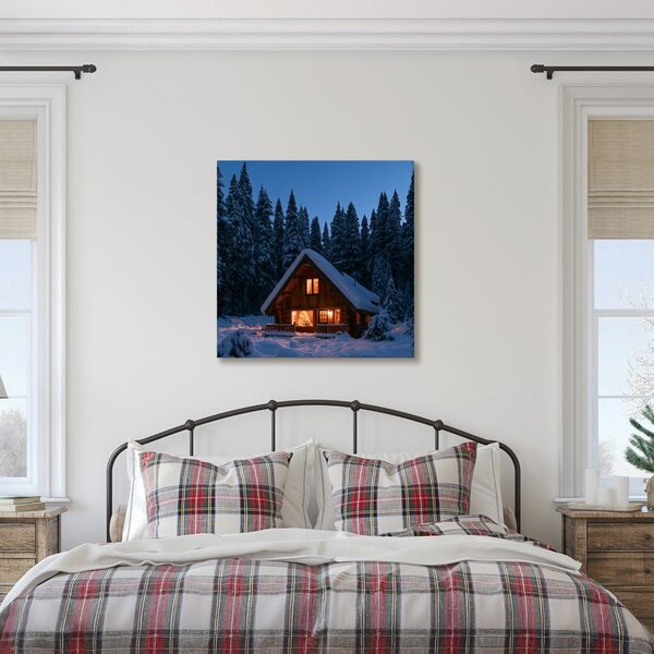 Quadro su tela – Magico chalet di tronchi di notte