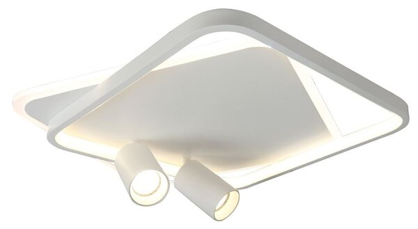 Moderna lampada da soffitto quadrata bianca decorativa, LED da 36 W con colore variabile + 2 faretti orientabili GU10 da 15 W – PARMA Light Prestige