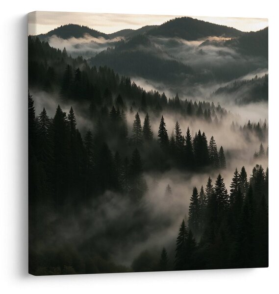 Quadro su tela – Valle montana avvolta nella nebbia