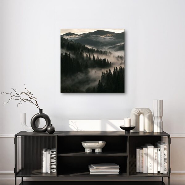 Quadro su tela – Valle montana avvolta nella nebbia
