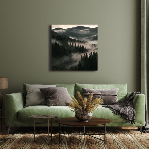 Quadro su tela – Valle montana avvolta nella nebbia