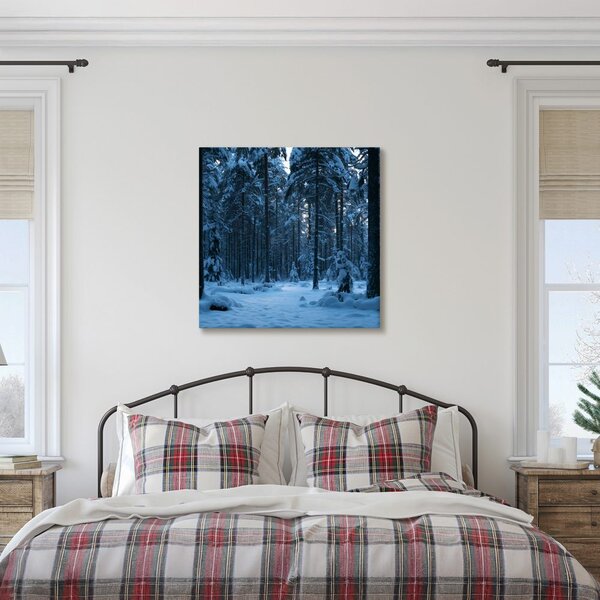 Quadro su tela – Bosco innevato nella luce blu del crepuscolo
