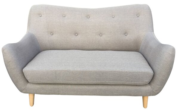 Divano Design Divanetto 2 Posti Tessuto Beige Piedi in Legno per Casa Ufficio