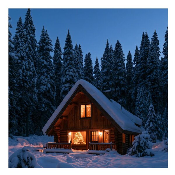 Quadro su tela – Magico chalet di tronchi di notte
