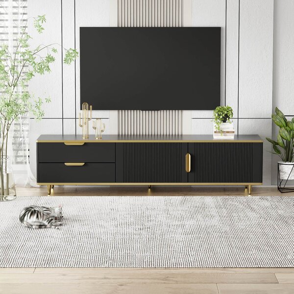 Mobile TV Rustico Con Porte Scorrevoli – Grigio Scuro – Per TV Fino A 165 Cm – 3 Ripiani Regolabili