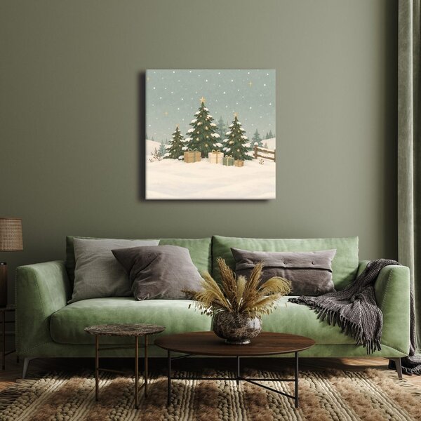 Quadro su tela – Paesaggio festivo con alberi di Natale
