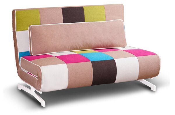 Divano Letto 1 Piazza e Mezzo 140x75x88 cm in Metallo e Tessuto a Quadri Super Multicolor
