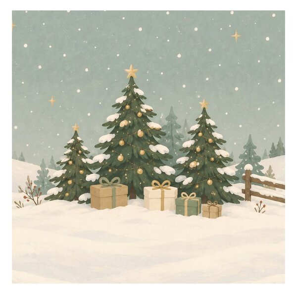 Quadro su tela – Paesaggio festivo con alberi di Natale