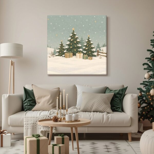 Quadro su tela – Paesaggio festivo con alberi di Natale