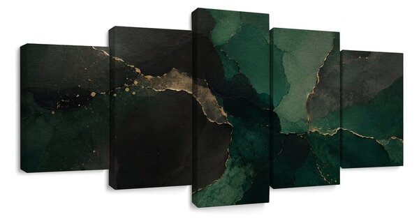 Quadri 5 pezzi – Astratto smeraldo con oro