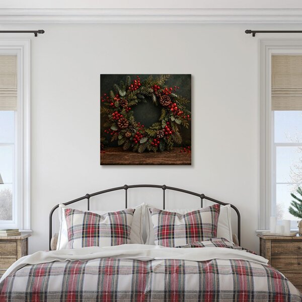 Quadro su tela – Ghirlanda invernale con pigne e candele