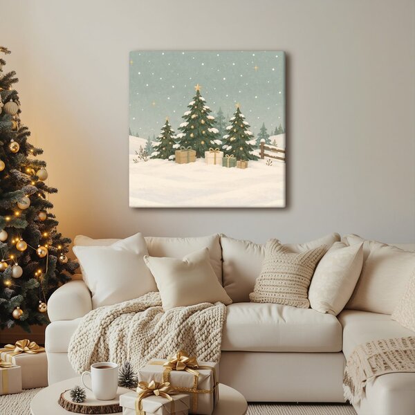 Quadro su tela – Paesaggio festivo con alberi di Natale