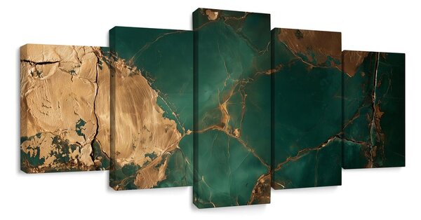 Quadri 5 pezzi – Astratto smeraldo e oro