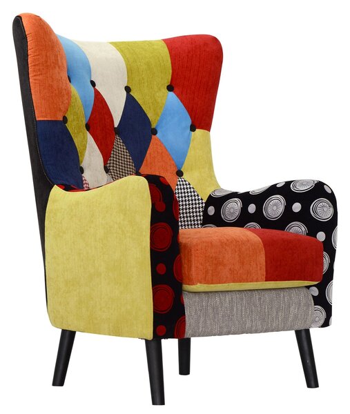 Poltrona Imbottita 80x76x108 cm in Tessuto Patchwork Flavia Multicolore