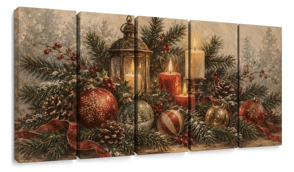 Quadri 5 pezzi – Candele e decorazioni natalizie