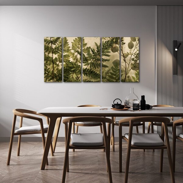 Quadri 5 pezzi – Felci botaniche color seppia