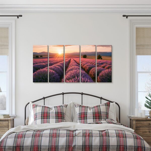 Quadri 5 pezzi – Campo di lavanda al tramonto