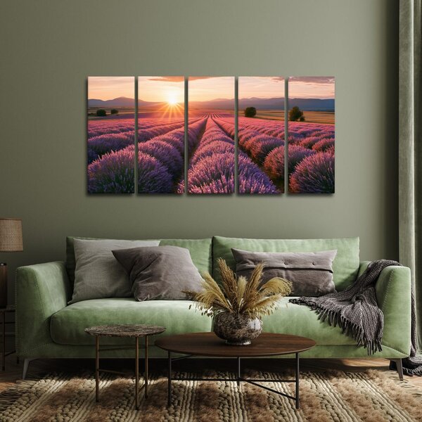 Quadri 5 pezzi – Campo di lavanda al tramonto