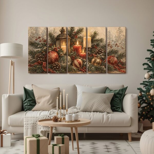 Quadri 5 pezzi – Candele e decorazioni natalizie