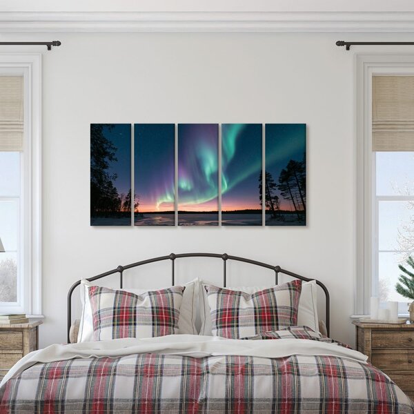 Quadri 5 pezzi – Aurora boreale sul lago