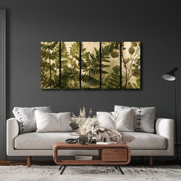 Quadri 5 pezzi – Felci botaniche color seppia
