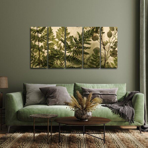 Quadri 5 pezzi – Felci botaniche color seppia