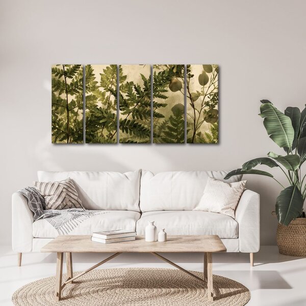 Quadri 5 pezzi – Felci botaniche color seppia
